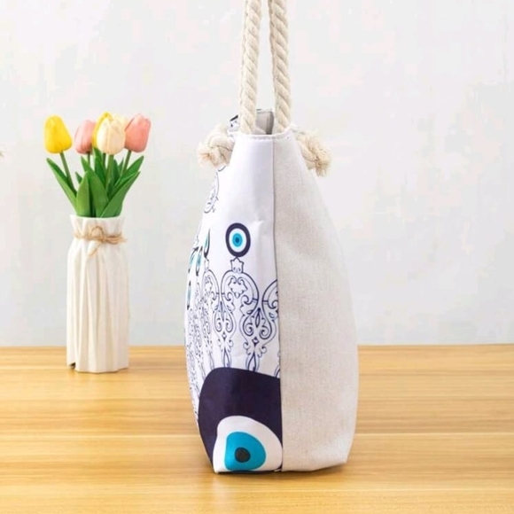 Stylish White and Blue Tote Bag